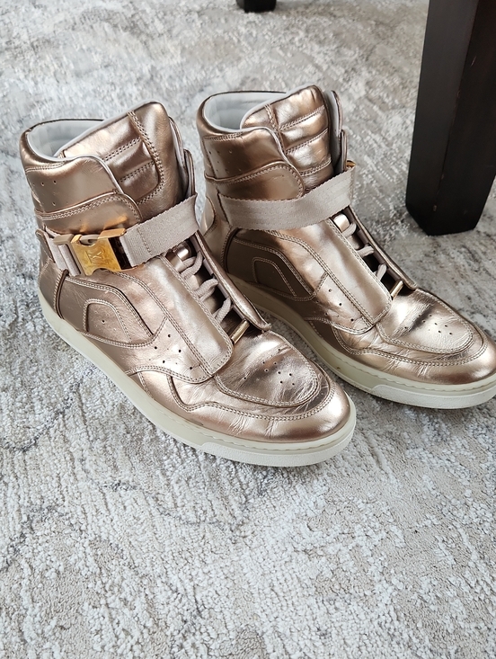 Louis Vuitton Shoes - Louis Vuitton High Top Gold Lesther Sneakers, Size 6 1/2